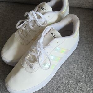 adidas White Low-Top Sneakers with Iridescent Stripes
